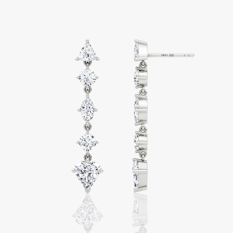 Mixed Shape Pavé Dangle 14K White Gold Earrings w. 3.0ct Lab-Grown Diamonds