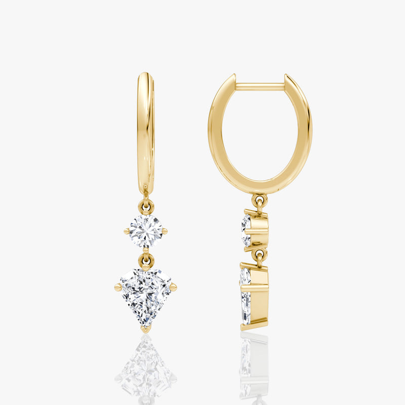 Duo Drop 14K Gold Huggies w. 2.0ct Shield Lab-Grown Diamonds