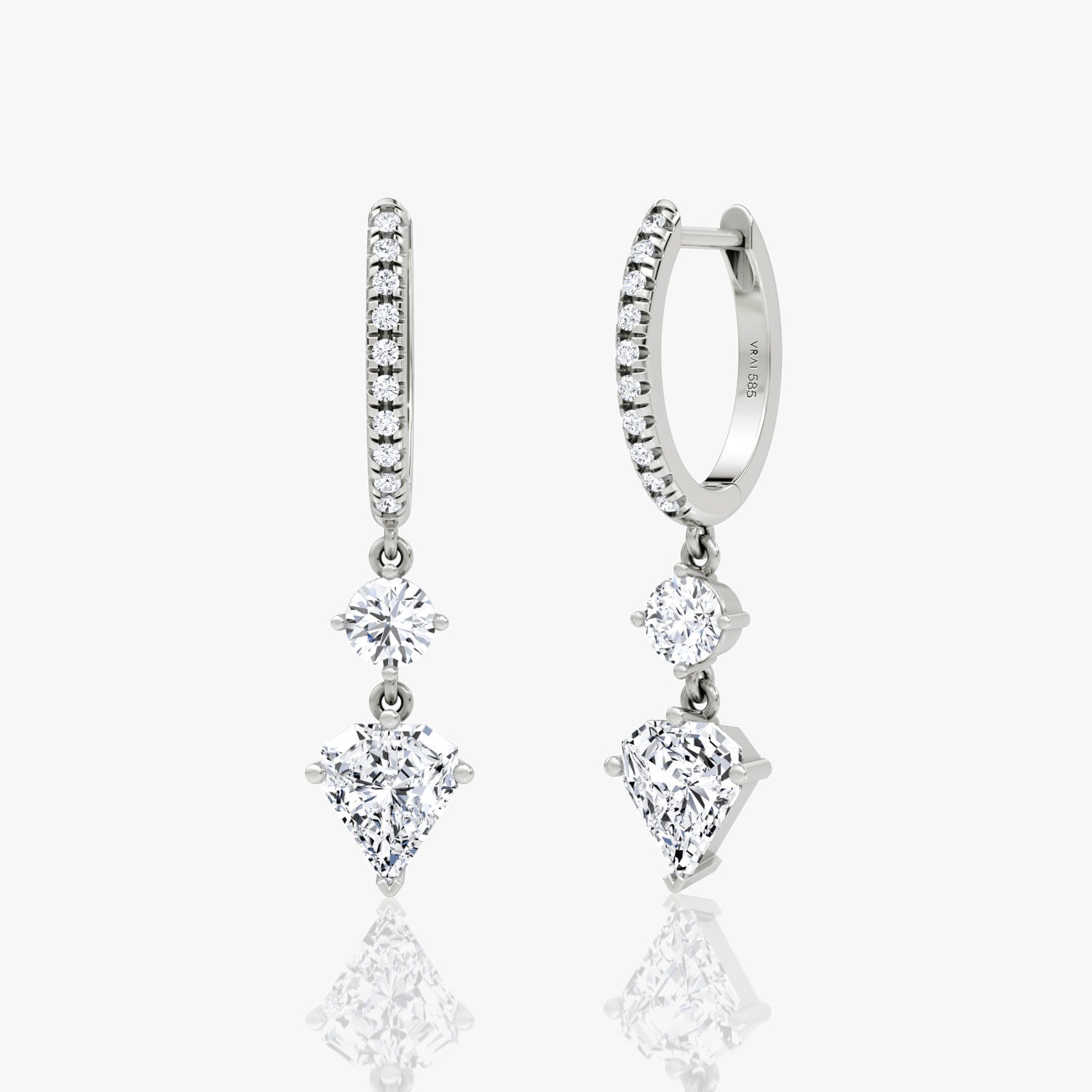 VRAI Duo Drop Pavé 14K White Gold Huggies w. 2.0ct Shield Lab-Grown ...