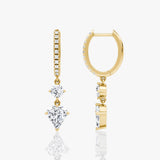 Duo Drop Pavé 14K Gold Huggies w. 2.0ct Shield Lab-Grown Diamonds