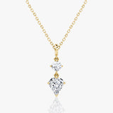 Duo Drop 14K Gold Necklace w. 1.0ct Round Brilliant & Shield Lab-Grown Diamonds