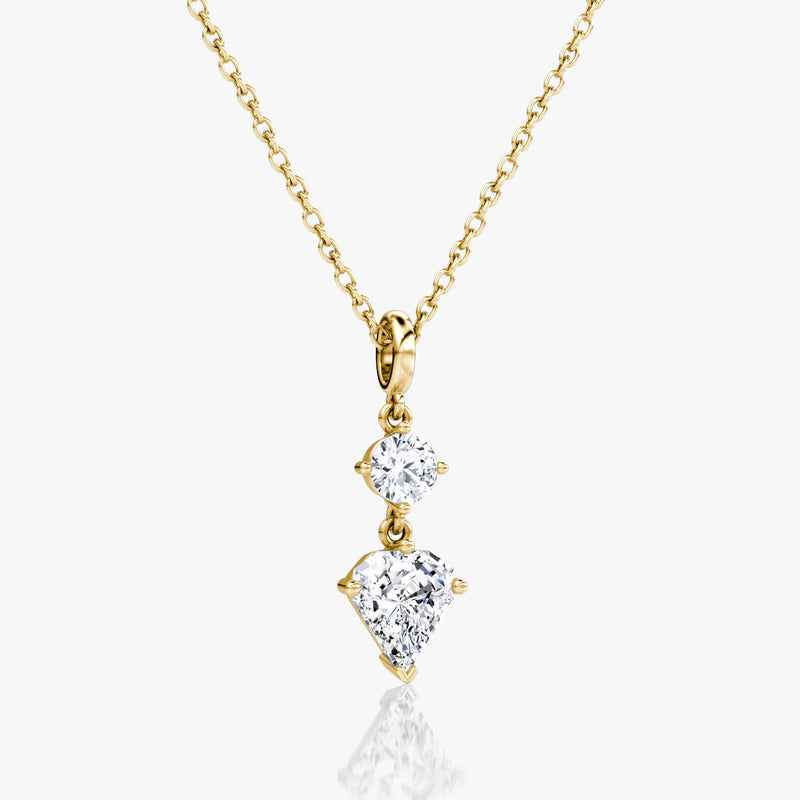 Duo Drop 14K Gold Necklace w. 1.0ct Round Brilliant & Shield Lab-Grown Diamonds