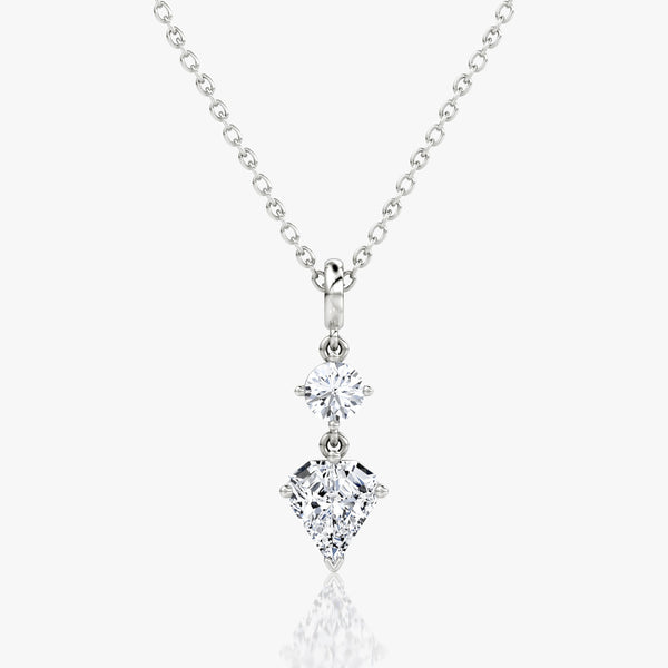 Duo Drop 14K White Gold Necklace w. 1.0ct Round Brilliant & Shield Lab-Grown Diamonds