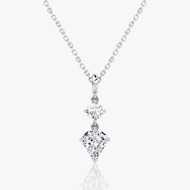 Duo Drop 14K White Gold Necklace w. 1.0ct Round Brilliant & Shield Lab-Grown Diamonds