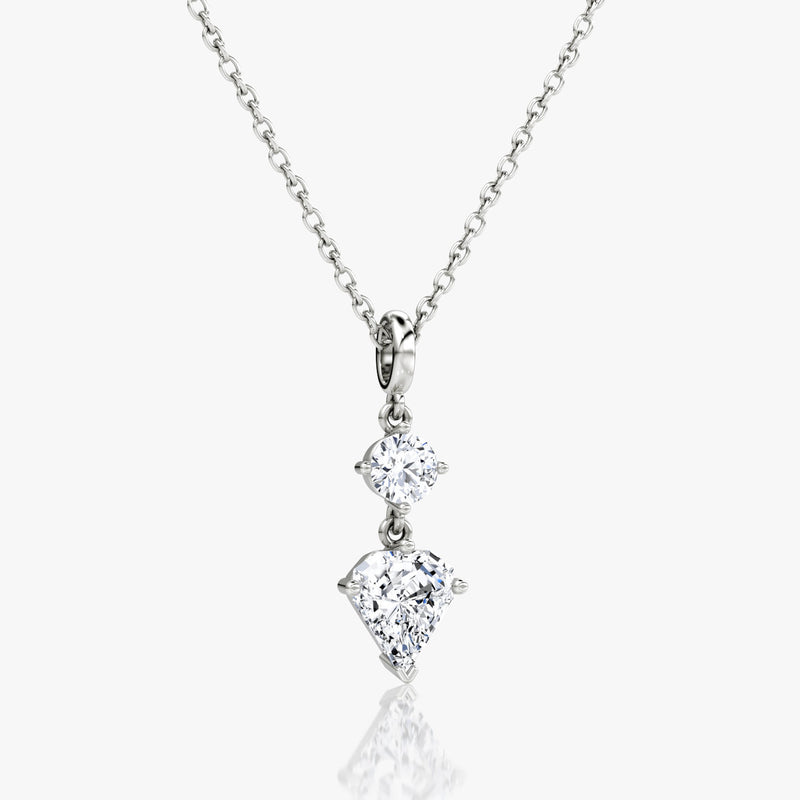 Duo Drop 14K White Gold Necklace w. 1.0ct Round Brilliant & Shield Lab-Grown Diamonds