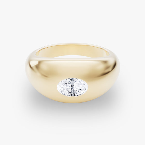 Dome Band 14K Gold Ring w. 0.50ct Oval Lab-Grown Diamond