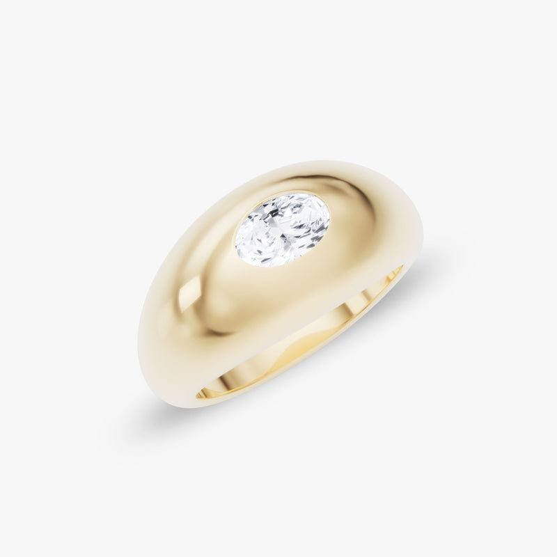 Dome Band 14K Gold Ring w. 0.50ct Oval Lab-Grown Diamond