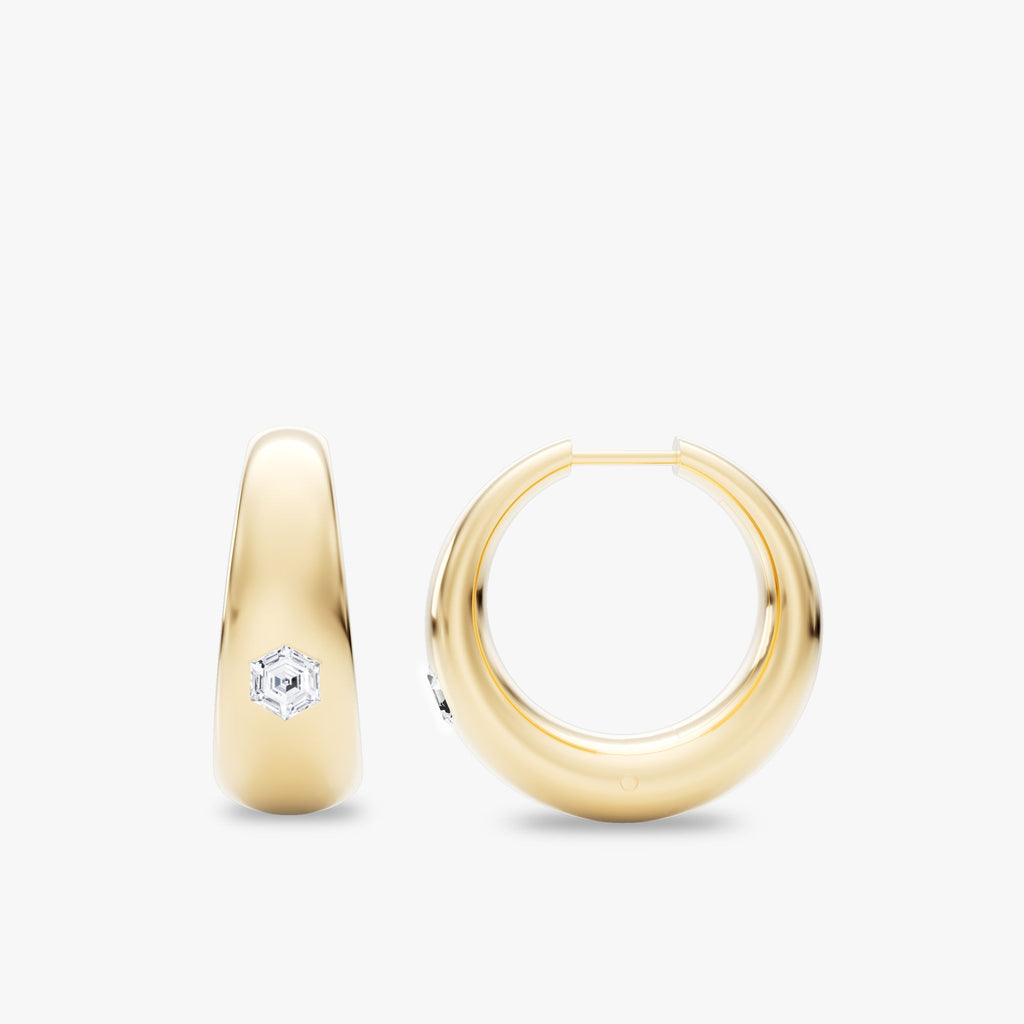 Dome Round 14K Guld Hoops m. 0.50ct Hexagon Lab-Grown Diamanter