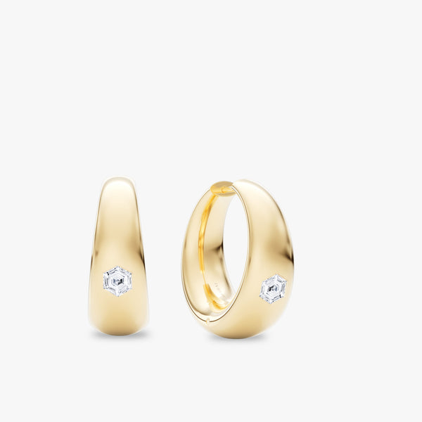 Dome Round 14K Gold Hoops w. 0.50ct Hexagon Lab-Grown Diamonds