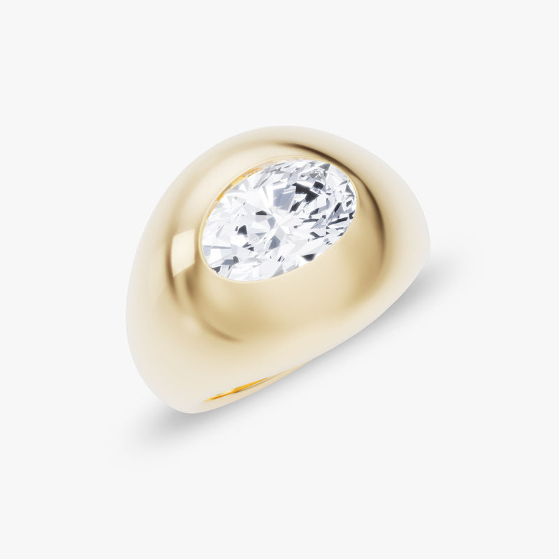 Dome Band 14K Gold Ring w. 2.0ct Oval Lab-Grown Diamond