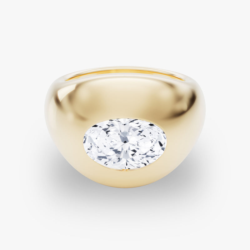 Dome Band 14K Gold Ring w. 2.0ct Oval Lab-Grown Diamond