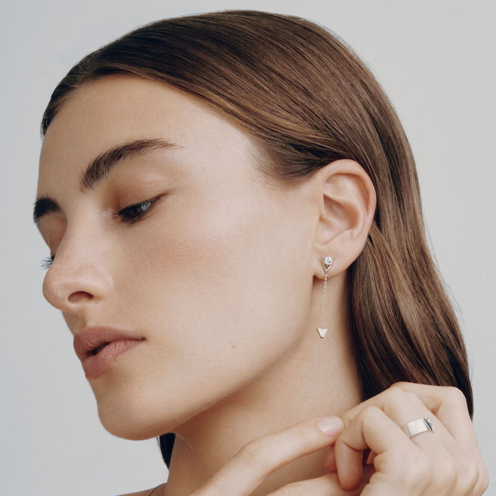 V Duo Dangle 14K Hvidguld Øreringe m. 1.0ct Lab-Grown Diamanter