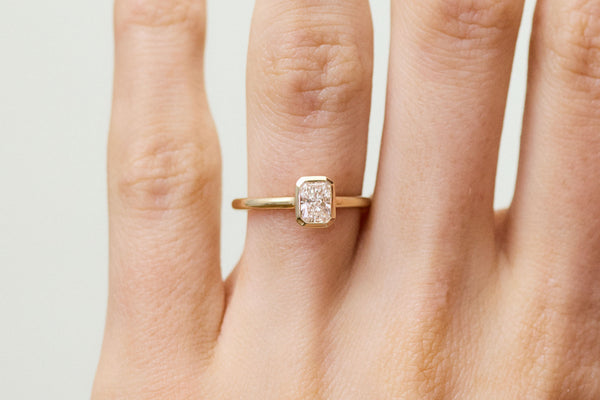 Radiant Bezel 0.5 CT 14k or 18k Gold Ring w. Lab-Grown Diamond