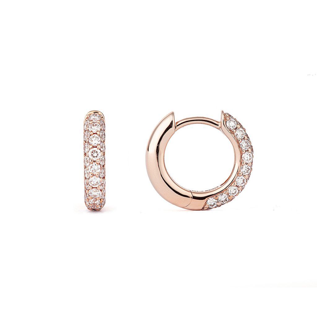 Classic Pavé 13 mm 18K Rosegold Hoops w. Diamonds