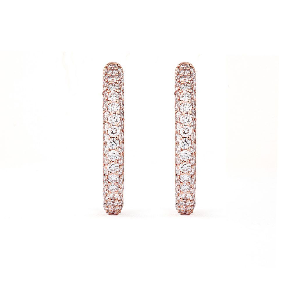 Classic Pavé 21 mm 18K Rosegold Hoops w. Diamonds