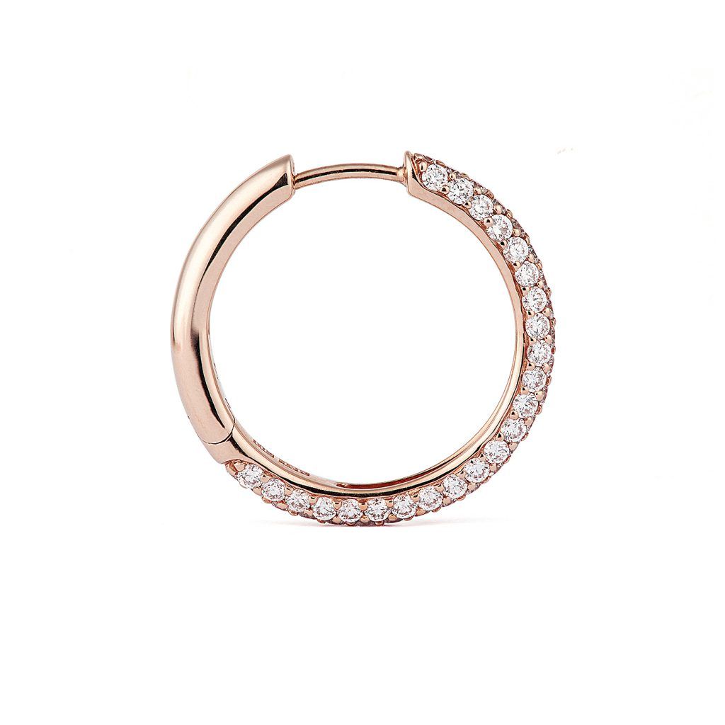Classic Pavé 21 mm 18K Rosegold Hoops w. Diamonds