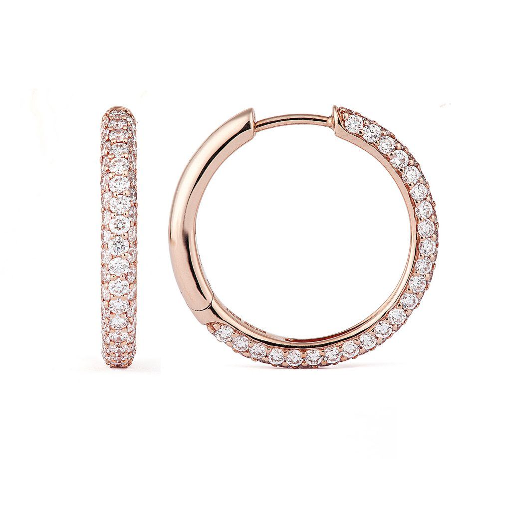 Classic Pavé 21 mm 18K Rosegold Hoops w. Diamonds