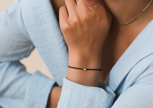 Stone Cord Sort 14k Guld Armbånd m. Lab-Grown Diamant