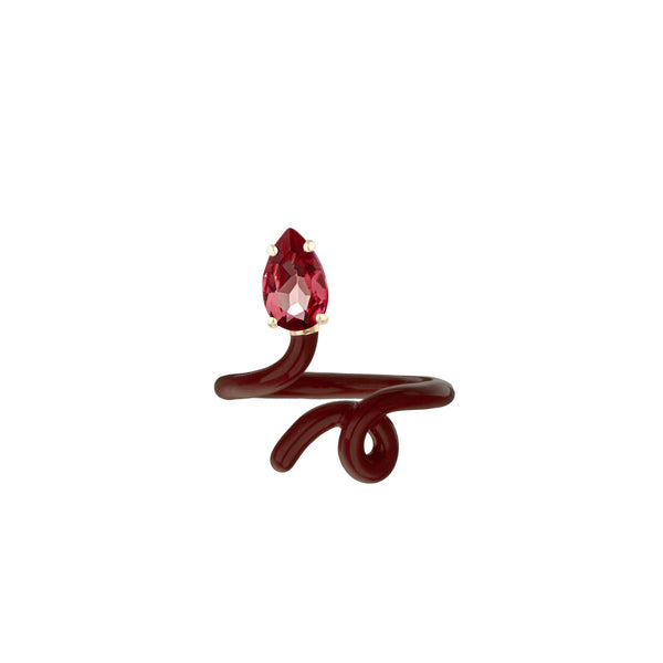 Baby Vine Tenrdil 9K Gold Plated Ring w. Red Crystal