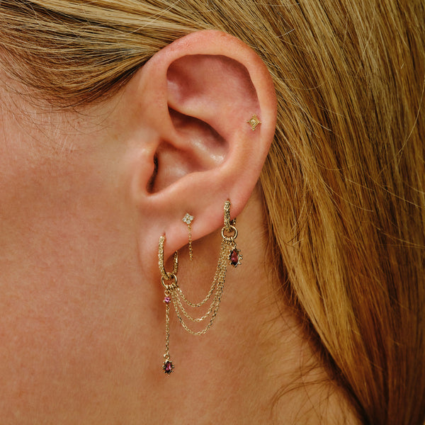 Dala Diamond Loop Chain Stud 9K Gold Stud w. Diamonds