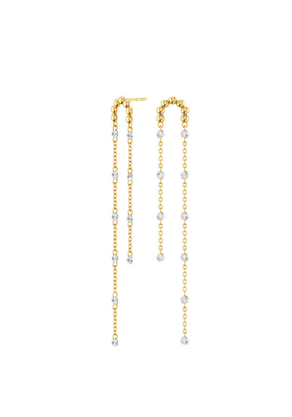 Double Cascade Nude 18K Gold Earrings w. Lab-Grown Diamonds