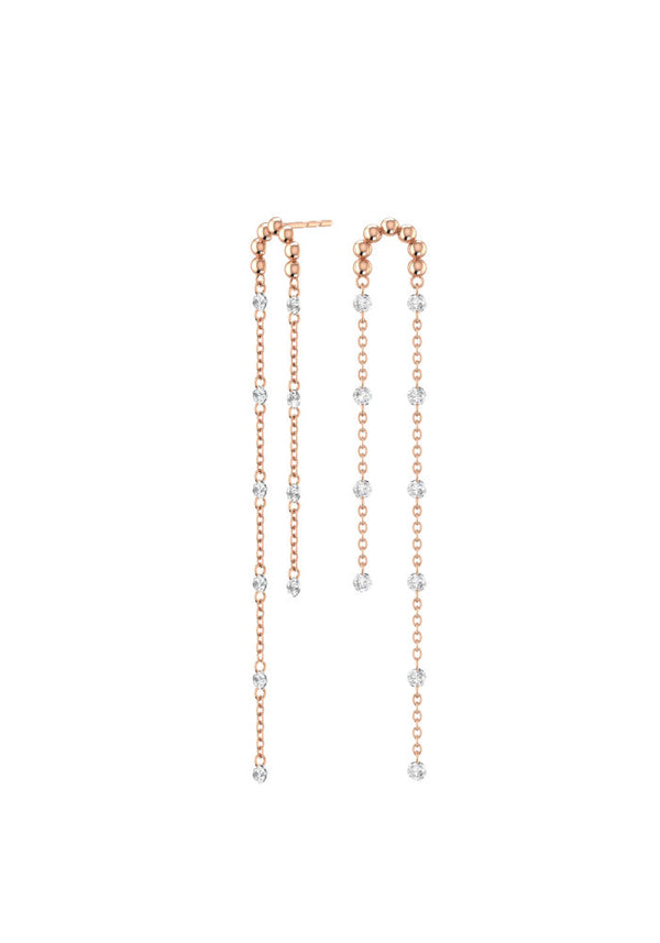 Double Cascade Nude 18K Rosegold Earrings w. Lab-Grown Diamonds