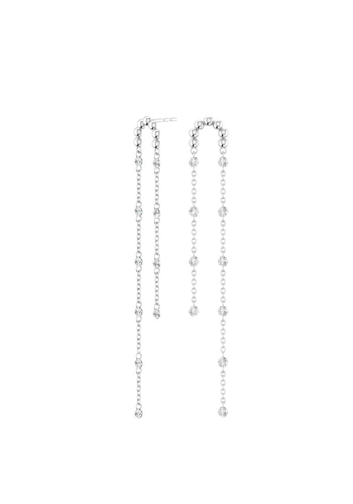 Double Cascade Nude 18K Whitegold Earrings w. Lab-Grown Diamonds