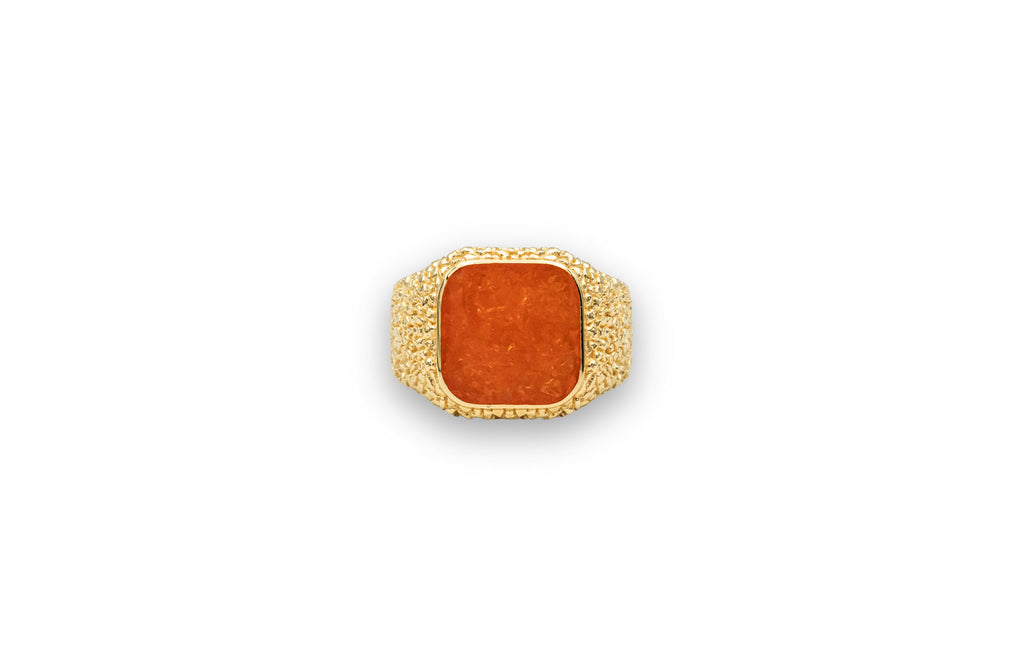 IX Crunchy Cushion 22k Gold Plated Ring w. Amber Enamel