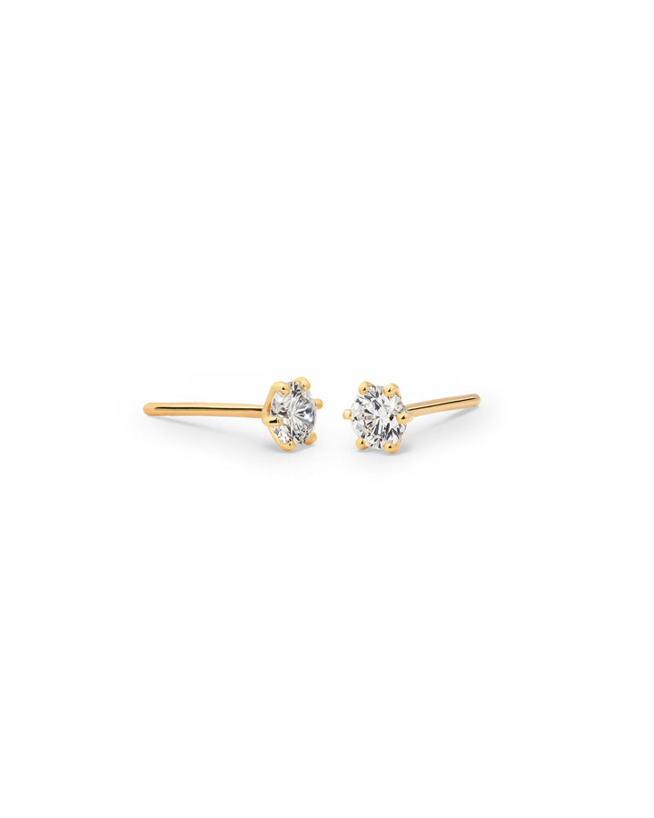 Six Prong Diamond 14k Gold Studs w. Diamonds