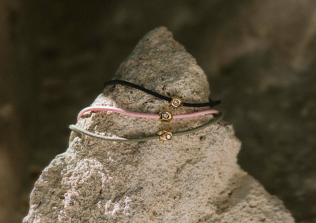 Stone Cord Green 14k Gold Bracelet w. Lab-Grown Diamond