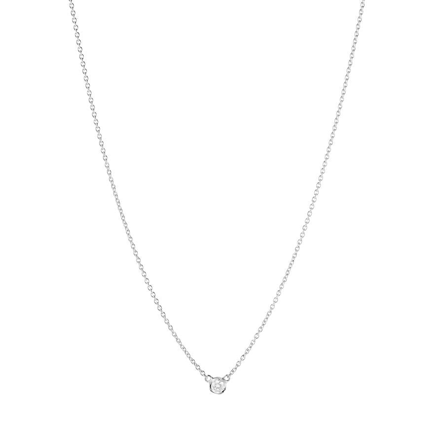 Signature Solitaire 18K White Gold Necklace w. 0.05ct Diamond