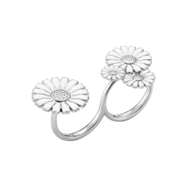 Daisy Layered Double Silver Ring w. White Enamel