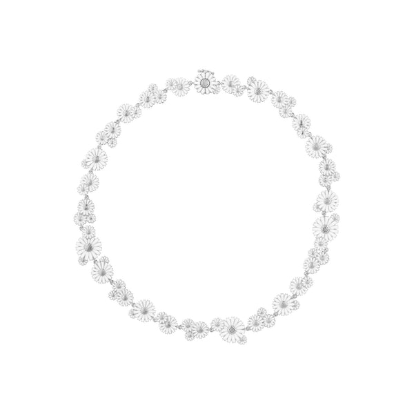 Daisy Layered Silver Necklace w. White Enamel