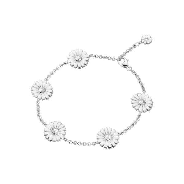 Daisy Five Flower Silver Bracelet w. White Enamel