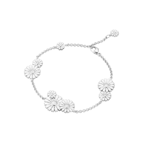 Daisy Layered Silver Bracelet w. White Enamel