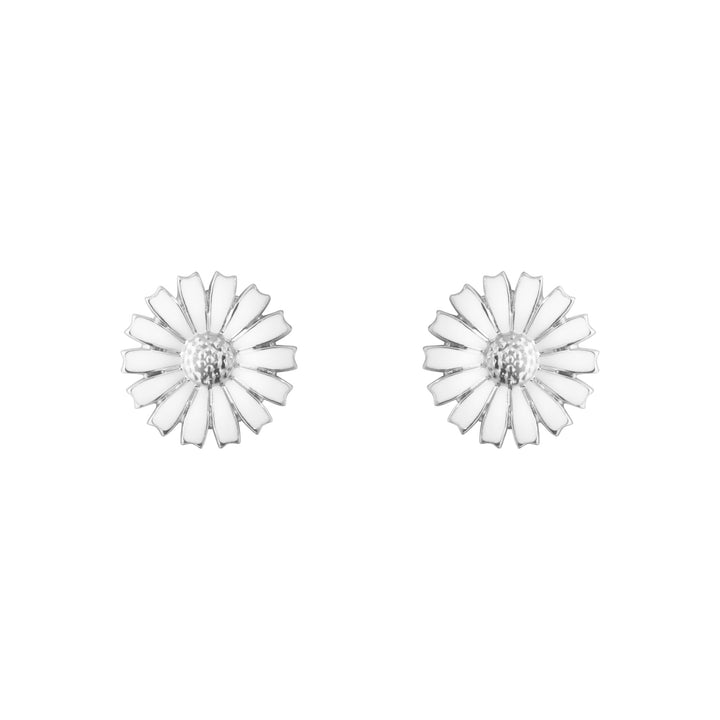 Daisy Silver Studs w. White Enamel