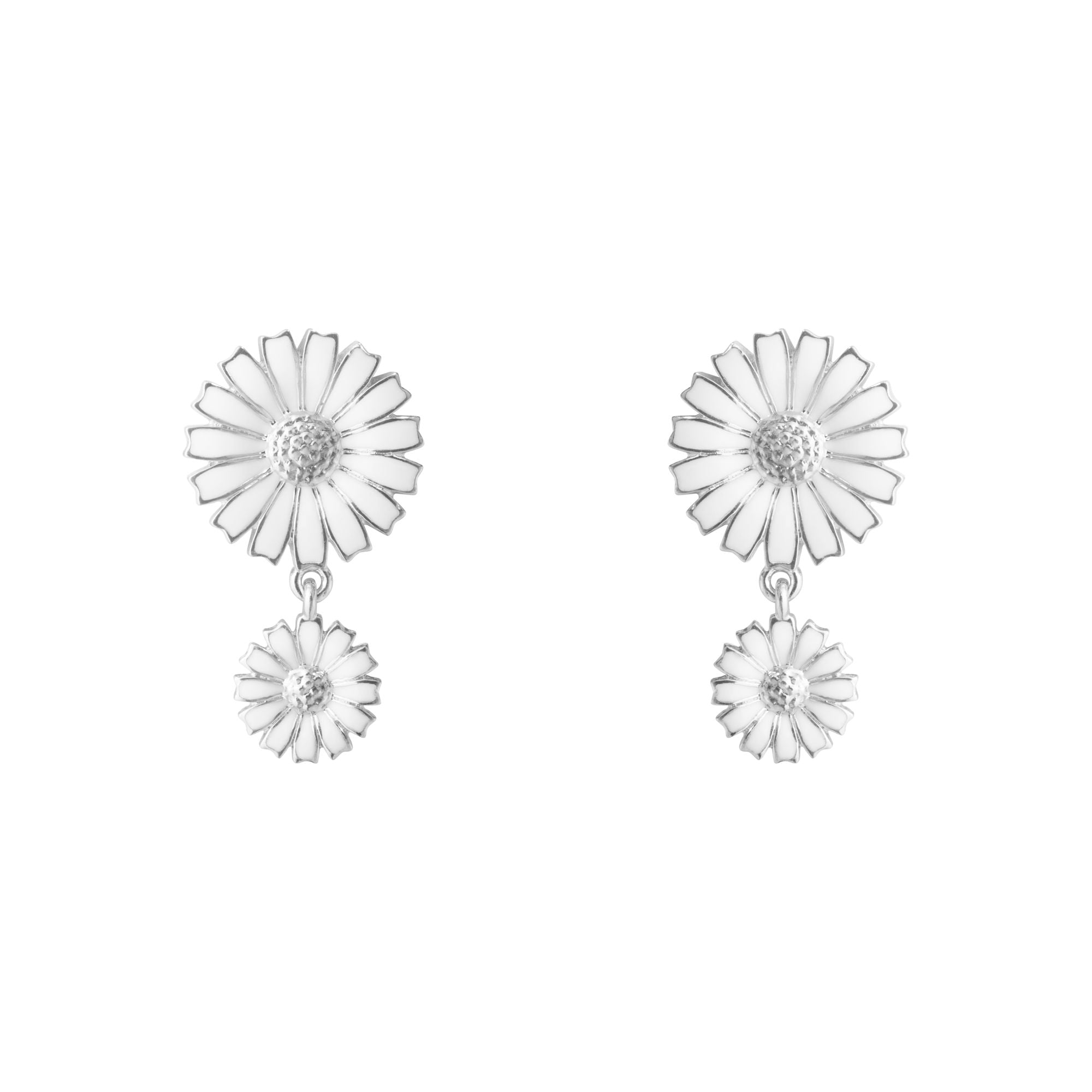 Daisy Double Silver Earrings w. White Enamel