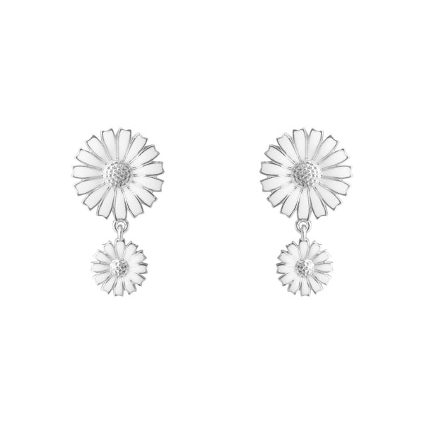 Daisy Double Silver Earrings w. White Enamel