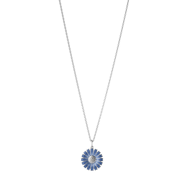 Daisy Silver Necklace w. Blue Enamel