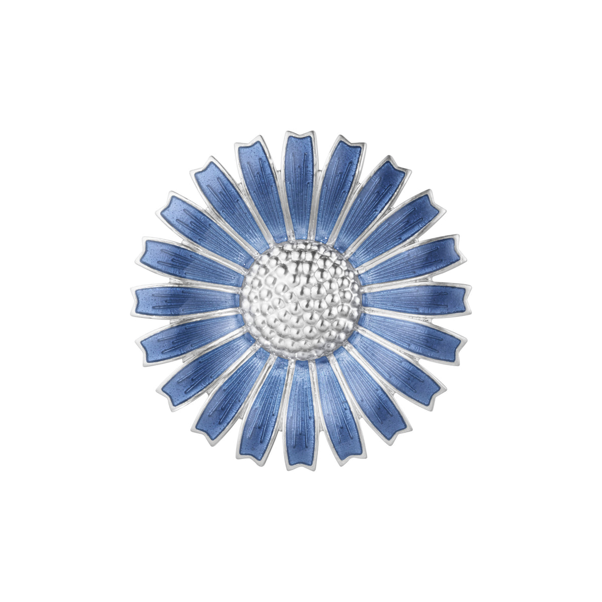 Daisy Silver Brooch w. Blue Enamel