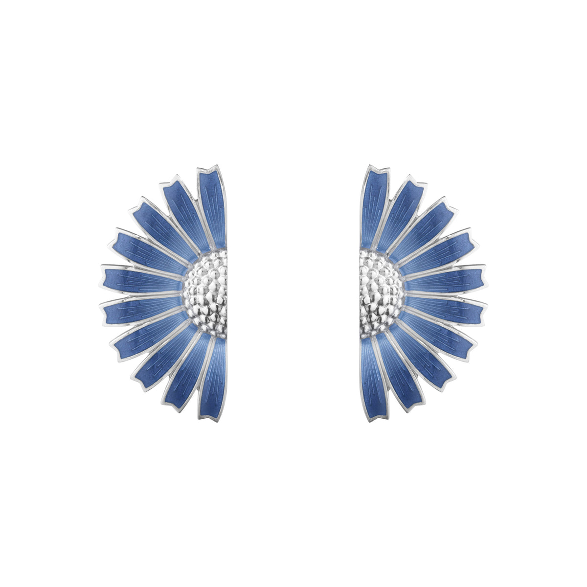 Daisy Half Flower Silver Earrings w. Blue Enamel