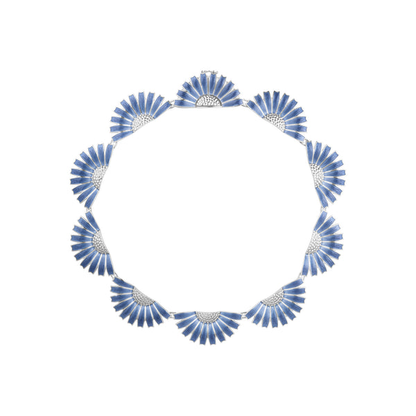Daisy Half Flower Silver Necklace w. Blue Enamel
