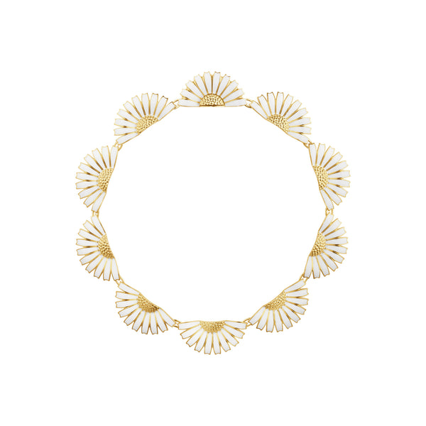 Daisy Half Flower Gold Plated Necklace w. White Enamel