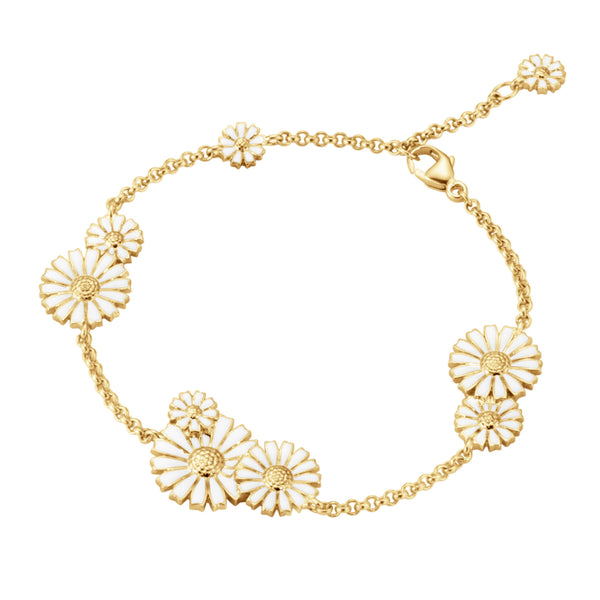 Daisy Layered Gold Plated Bracelet w. White Enamel