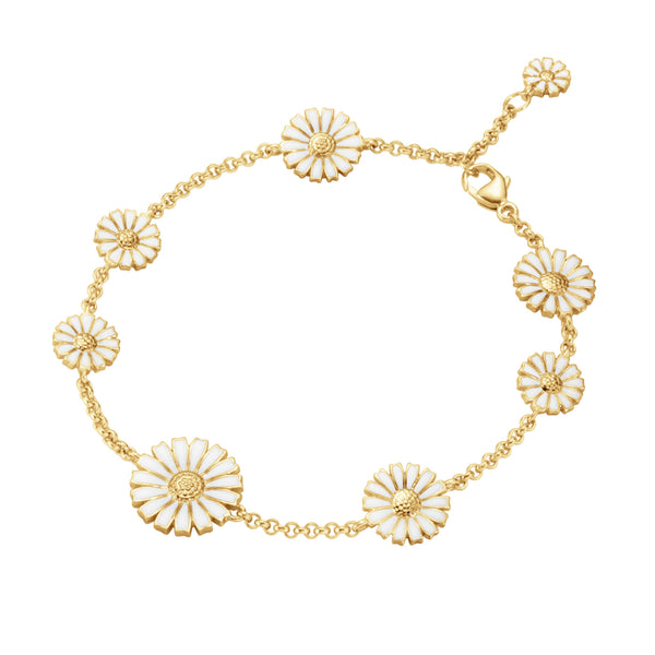 Daisy Seven Flower Gold Plated Bracelet w. White Enamel