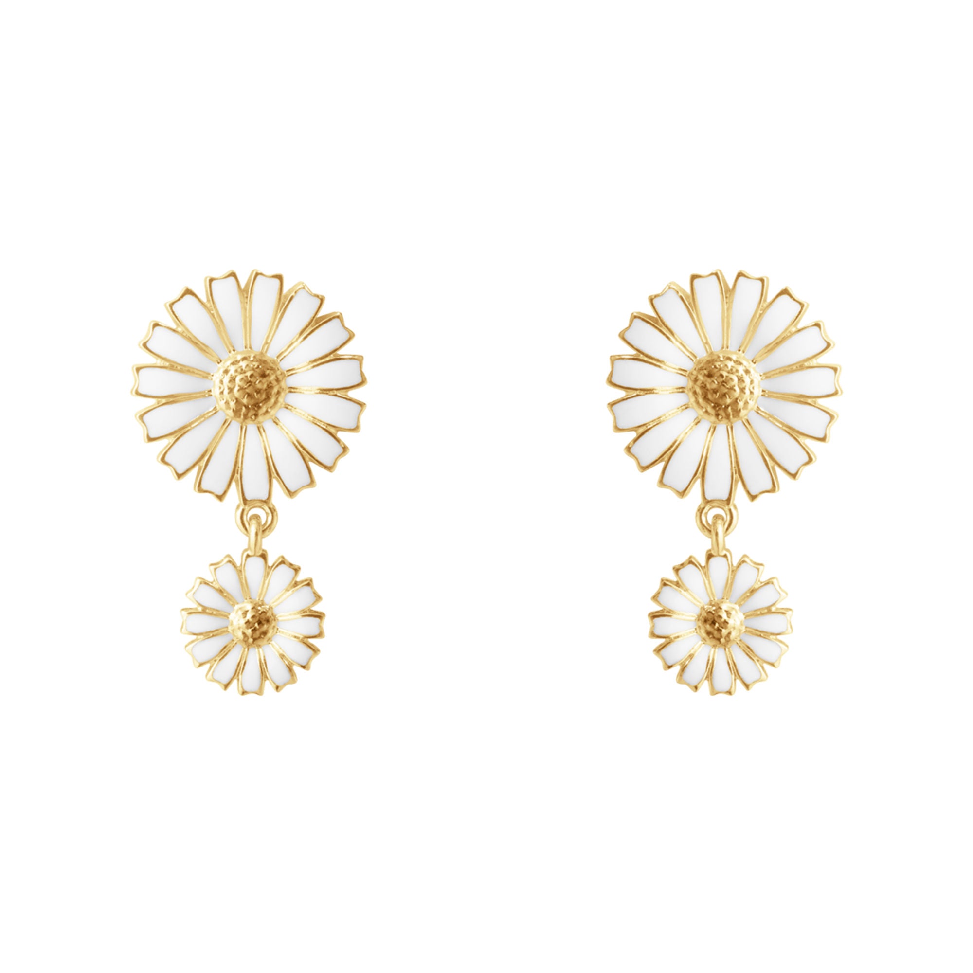 Daisy Double Gold Plated Earrings w. White Enamel