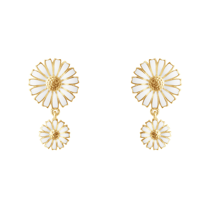 Gänseblümchen doppelt goldplattierte Ohrringe w. Weißer Emaille