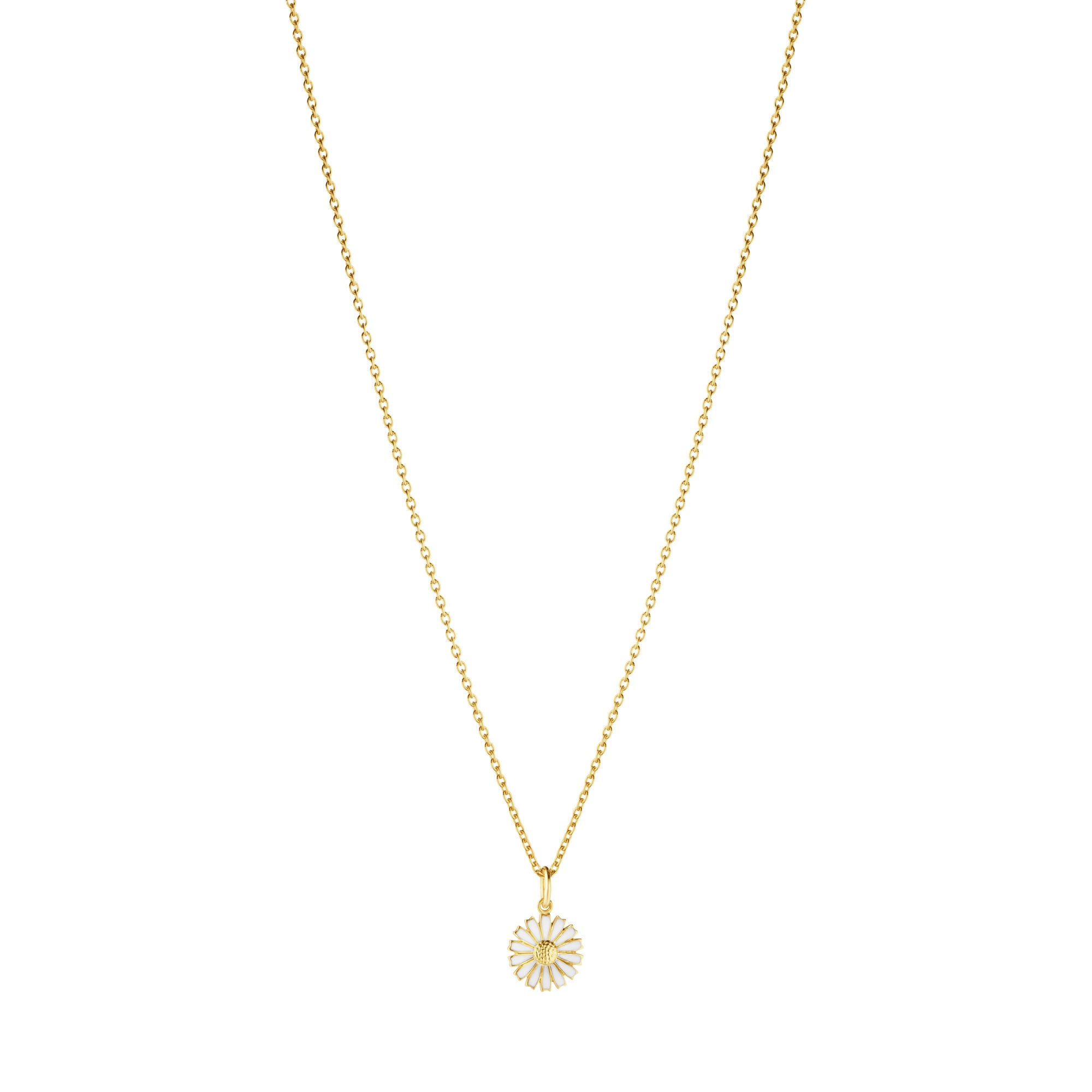 Daisy 11 mm Gold Plated Necklace w. White Enamel