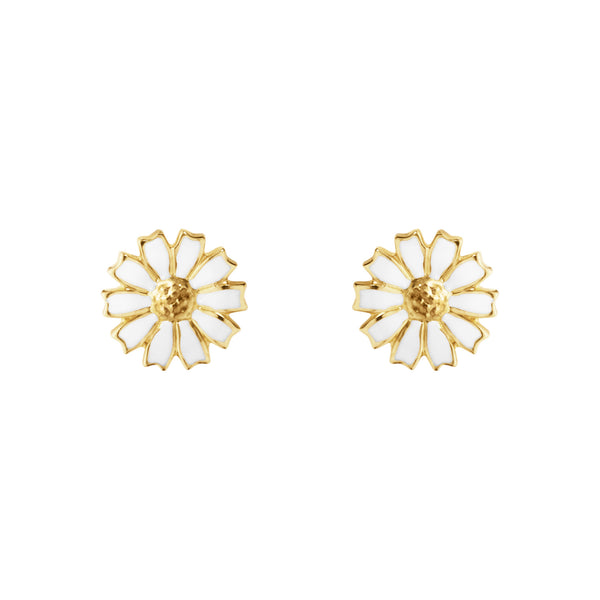 Daisy 7 mm Gold Plated Earrings w. White Enamel