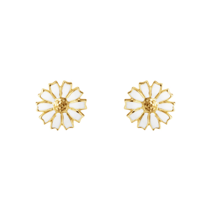 Gänseblümchen 7 mm vergoldete Ohrringe w. Weißer Emaille